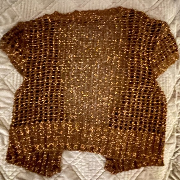 Mandee Cropped Knitted Cup/Slv Bolero-Shrug Cardigan |Brown/Gold |Acrylic/Lurex - Picture 9 of 9